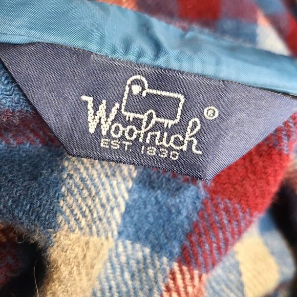 Vintage Woolrich Navy Teal Gray Plaid Heavyweight Work Flannel Shirt Wool - Picture 6 of 6